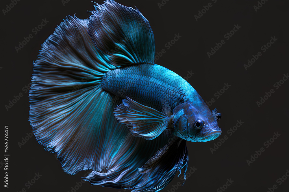 Wall mural Betta fish in blue against a backdrop of complete black. Generative AI - Wall murals