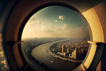Beautiful view of Egypt's Nile River from the Cairo Tower. Generative AI - obrazy, fototapety, plakaty