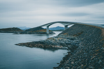 The atlantic ocean road in Norway on a moody autumn day.