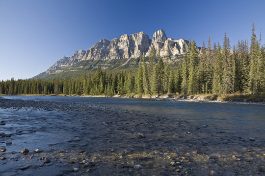 River, Forest and Mountains, Banff National Park, Alberta, Canada