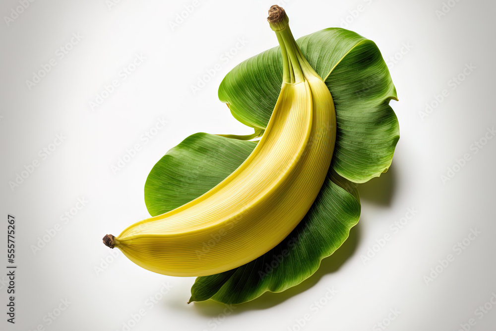 Poster banana isolated on white backdrop with full depth of field and clipping path. looking up. lay flat. 