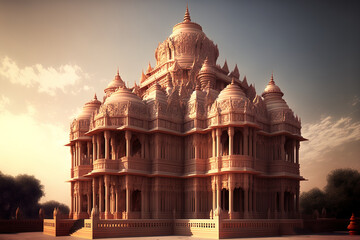 Beautiful prem mandir temple in Mathura, Vrindavan. Generative AI - obrazy, fototapety, plakaty