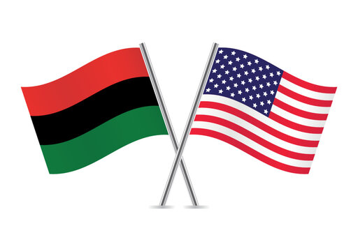 Kwanzaa and America crossed flags. Pan-African and American flags on white background. Vector illustration.