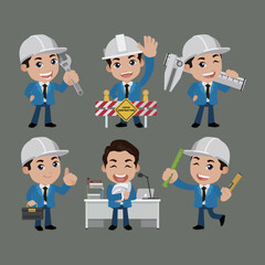 Building engineer with different poses