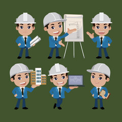 Building engineer with different poses