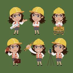 Set of engineer with different poses