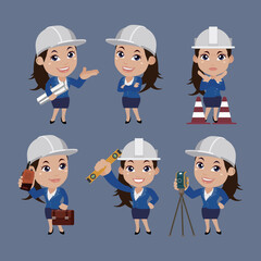 Set of engineer with different poses