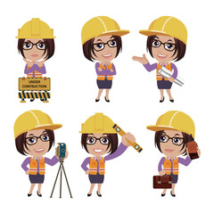 Set of engineer with different poses