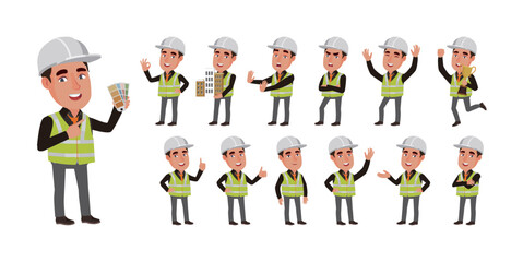 Set of engineer with different poses