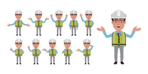 Set of engineer with different poses