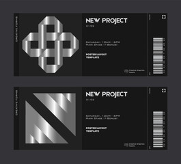 Silver ticket vector template. Brutalism-inspired graphics. Great for branding presentation, poster, cover, art, tickets, prints, etc.