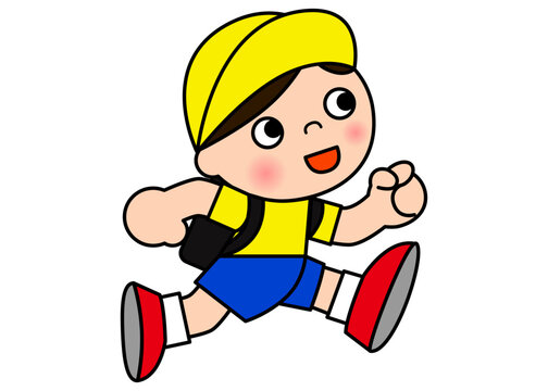 recommend clip art: ランドセルを背負って走るかわいい小学生の男の子のイラスト 全身横向き