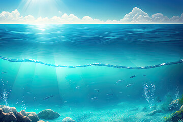 Background image Background of a clean sea, ocean lagoon, and waves. Summery atmosphere. Generative AI