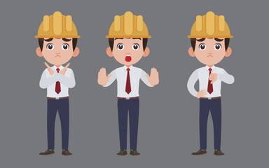 Set of engineer with different poses