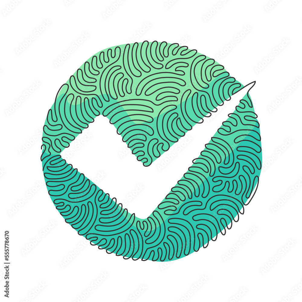 Poster continuous one line drawing check icon silhouette. approved test correct right element concept desig