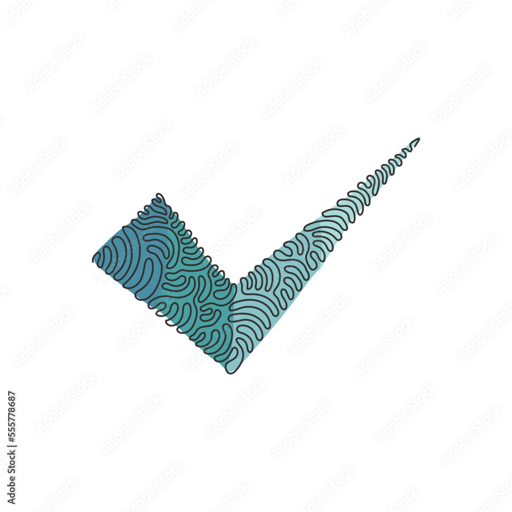Poster single one line drawing check icon silhouette. approved test correct right element concept design. o