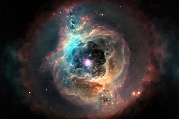 Space nebula, colorful space phenomenon with stars, bursts of energy, neon. AI