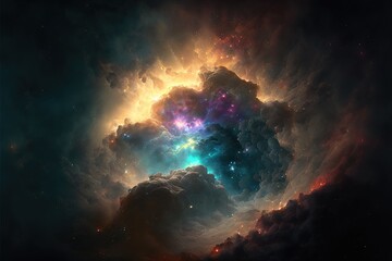Obraz na płótnie Canvas Space nebula, colorful space phenomenon with stars, bursts of energy, neon. AI