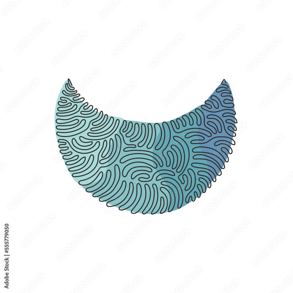 Poster single one line drawing flat design crescent badge icon. black geometric shape. tag or logo design. 