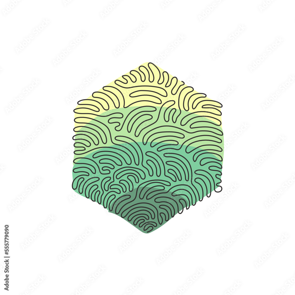 Poster single continuous line drawing hand drawn hexagon, blank drawing frame isolated on white background,