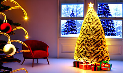 Christmas Tree, lights and gifts