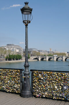 Street Lamp and Love Locks, Pont des Arts, Paris, France