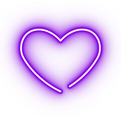 Neon purple heart, glowing love heart icon on transparent background