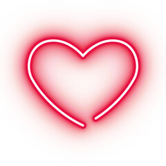 Neon red heart, glowing love heart icon on transparent background