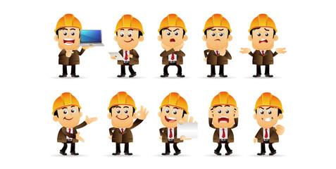 Set of engineer with different poses