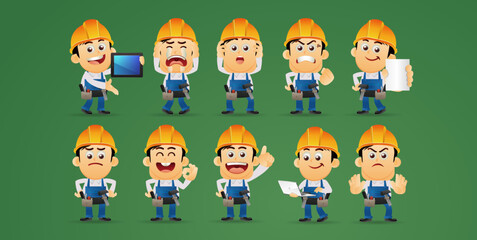 Worker with different poses. vector