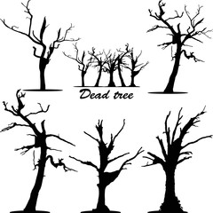 vector illustration set Dry bare tree silhouette with no living leaves. Dead wood. Hand drawn
