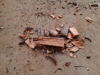 wood chips scattered by waste from making furniture