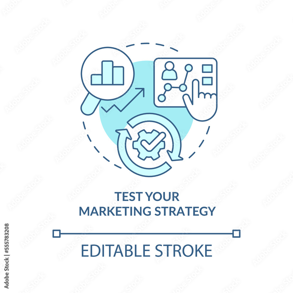 Poster test your marketing strategy blue concept icon. get started with segmentation abstract idea thin lin