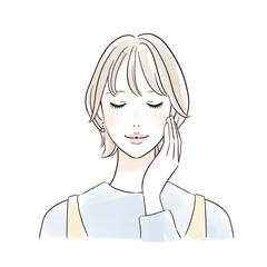 笑顔で目を閉じる女性 カジュアル