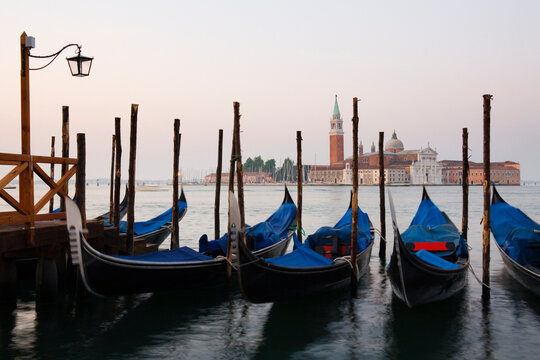 Gondolas and San Giorgio Maggiore, Venice, Veneto, Italy