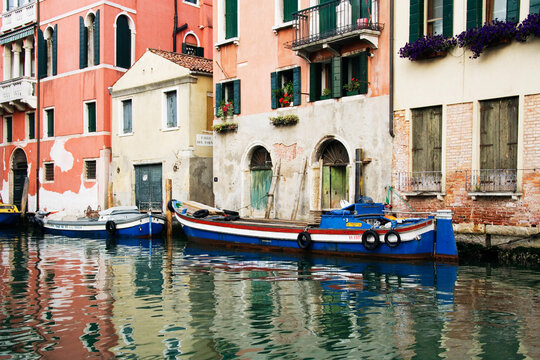Barges on Canal, Venice, Veneto, Italy
