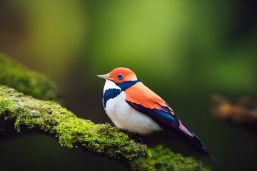 colourful orange white and blue bird in nature with blurred background, generative ai