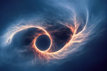 illustration of a black hole swallowing the surrounding matter and a visible event horizon, generative ai