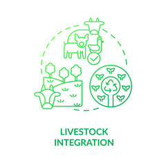 Livestock integration green gradient concept icon. Ecosystem. Principle of regenerative farming abstract idea thin line illustration. Isolated outline drawing. Myriad Pro-Bold font used