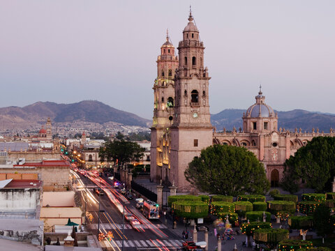 Avenida Madero and Morelia Cathedral, Morelia, Michoacan, Mexico
