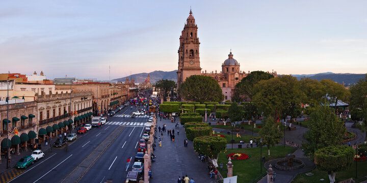 Avenida Mader and Plaza de Armas, Morelia, Michoacan, Mexico