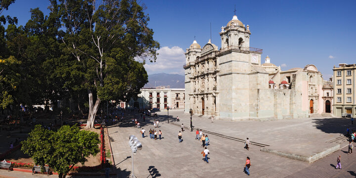 People on Street by Cathedral, Alameda Park, Oaxaca, Mexico
