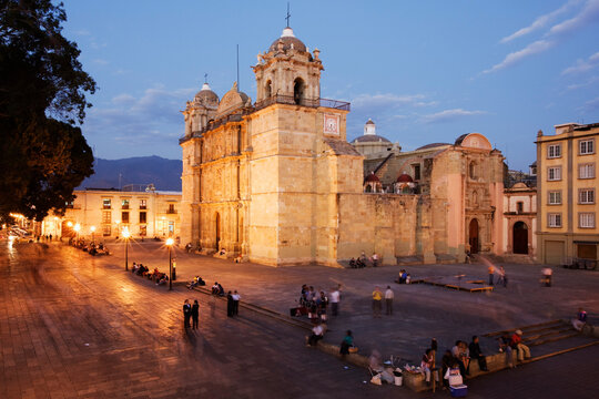 People on Street by Cathedral, Alameda Park, Oaxaca, Mexico