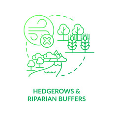 Hedgerows and riparian buffers green gradient concept icon. Regenerative agriculture techniques abstract idea thin line illustration. Isolated outline drawing. Myriad Pro-Bold font used