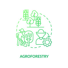 Agroforestry green gradient concept icon. Forest system. Regenerative agriculture techniques abstract idea thin line illustration. Isolated outline drawing. Myriad Pro-Bold font used