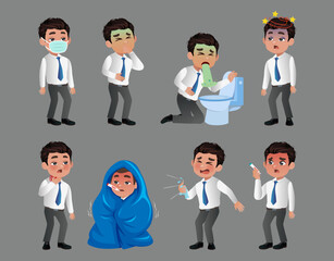 Set of men with pain and diseases