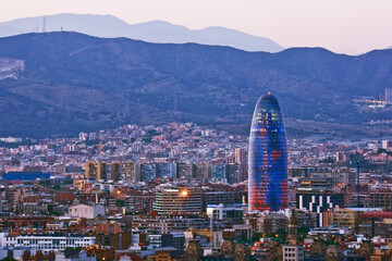 Agbar Tower and Cityscape, Barcelona, Catalunya, Spain