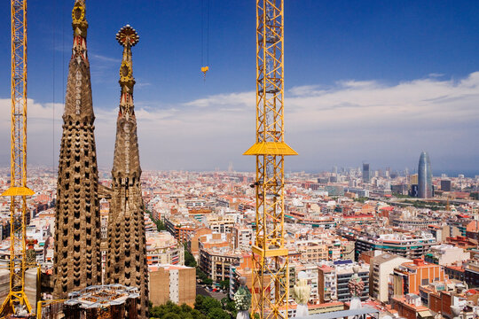 Sagrada Familia Towers and Cityscape, Catalunya, Spain