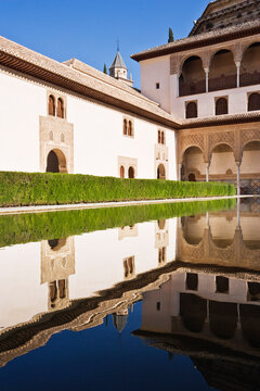 Courtyard and Pond, Alhambra Palace Gardens, Granada, Andalucia, Spain