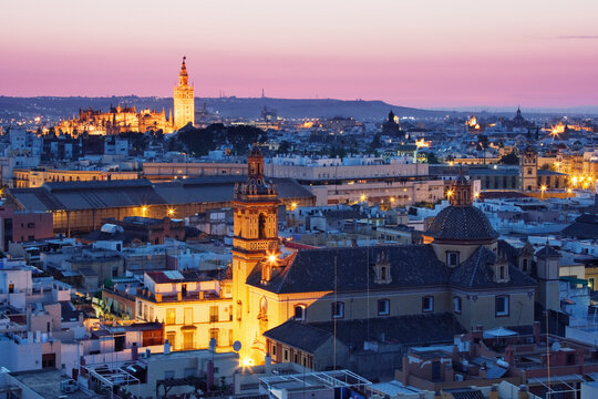 Cityscape at Dusk, Seville, Andalucia, Spain